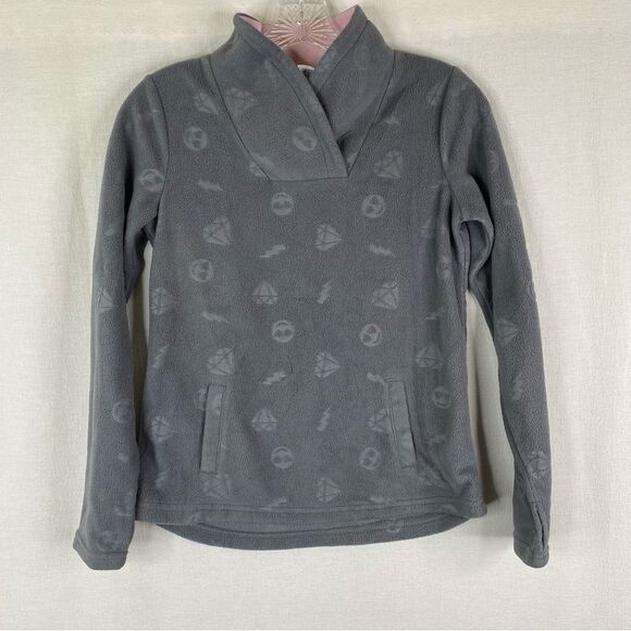 5/$25 Athlethic Works Gray Pink Fleece Emoji Sweatshirt Kangaroo Pocket L 10-12 - Picture 2 of 8
